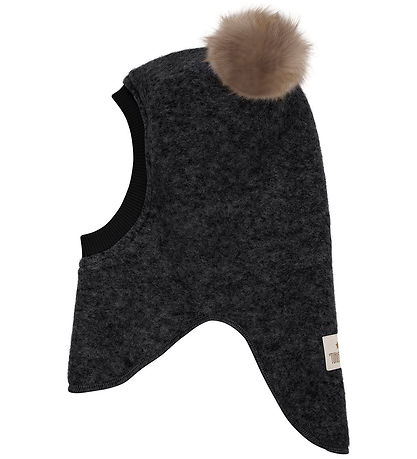 Huttelihut Balaclava - Wool/Cotton - 2-layer - Dark Grey Melange