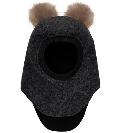 Huttelihut Balaclava - Wool/Cotton - 2-layer - Dark Grey Melange