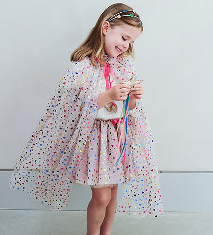 Mimi & Lula Cape - Beige Rainbow Hearts