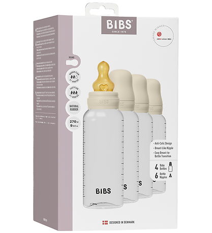 Biberons BIBS - 4 Pack - 270 ml - Caoutchouc Naturel - Ivory Biberons BIBS - 4 Pack - 270 ml - Caoutchouc Naturel - Ivory