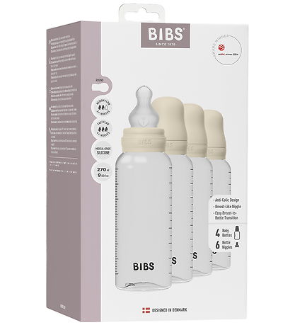 BIBS Feeding Bottles - 4-Pack - 270 mL - Silicone - Ivory