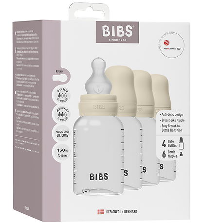 BIBS Feeding Bottles - 4-Pack - 150 mL - Silicone - Ivory