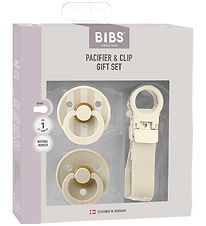 BIBS Colour Gift Set - Pacifiers/Pacifier Clip - Size 1 - Ivory