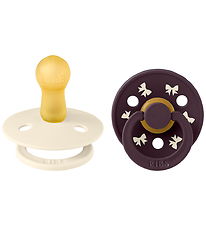 BIBS Colour Pacifiers - Size 2 - Round - 2-Pack - Bow - Ivory/Pl