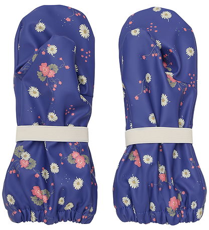 CeLaVi Mittens w. Fleece - PU - Skipper Blue w. Flowers
