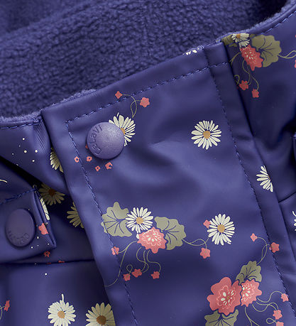 CeLaVi Rainsuit w. Fleece - PU - Skipper Blue w. Print