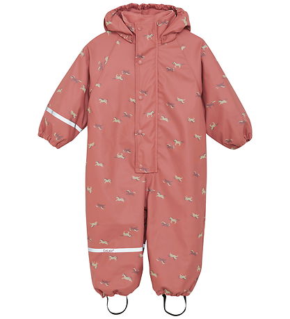 CeLaVi Rainsuit w. Fleece - AOP - Brick Dust