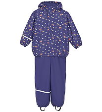 CeLaVi Rainwear w. Suspenders/Fleece - AOP - Skipper Blue