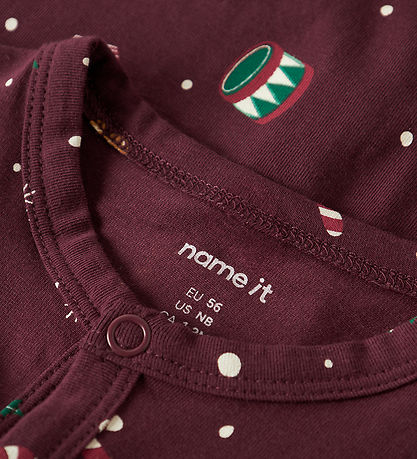 Name It Nightsuit - NbnVismas - Burgundy/Xmas AOP
