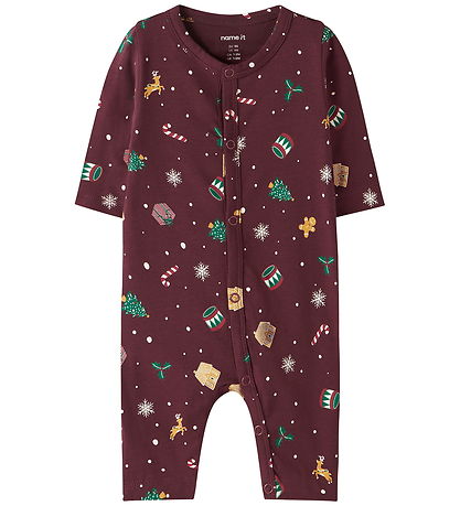Name It Nightsuit - NbnVismas - Burgundy/Xmas AOP
