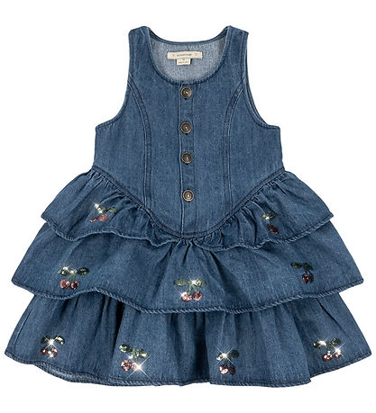 Konges Sløjd Kleid - Denim - Elba - Denim Blue m. Kirsche
