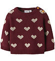 Nmae It Blouse - Knitted - NbfOana - Burgundy/Peyote Heart Nmae It Blouse - Knitted - NbfOana - Burgundy/Peyote Heart