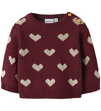Nmae It Blouse - Knitted - NbfOana - Burgundy/Peyote Heart