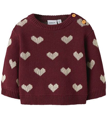 Nmae It Blússa - Prjónað - NbfOana - Burgundy/Peyote Heart