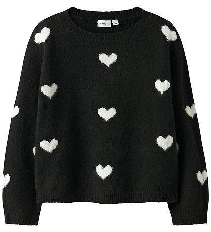 Name It Blouse - Knitted - NkfOna - Black/Cloud Dancer Heart