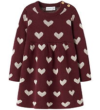 Name It Dress - Knitted - NbfOana - Burgundy/Peyote Heart