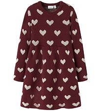 Name It Dress - Knitted - NmfOana - Burgundy/Peyote Heart