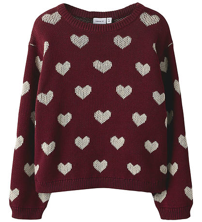 Blouse Name It - Tricoté - NmfOana - Burgundy/Peyotl Heart