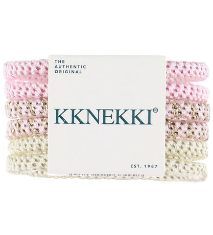 Kknekki Elastic Hair Bands - Slim - 6-Pack - Pink/White