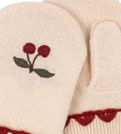 Konges Sløjd Mittens - Wool - Belou - Off White w. Cherry Konges Sløjd Mittens - Wool - Belou - Off White w. Cherry