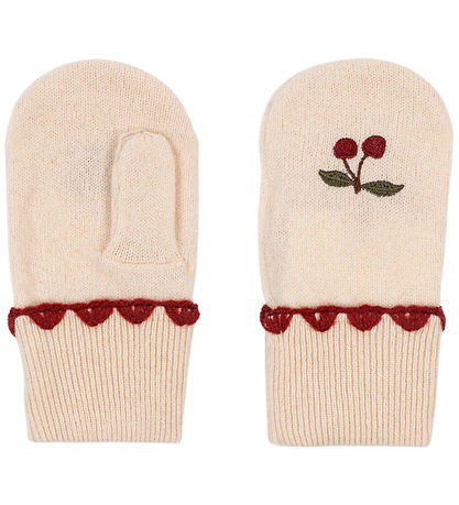 Konges Sløjd Mittens - Wool - Belou - Off White w. Cherry Konges Sløjd Mittens - Wool - Belou - Off White w. Cherry
