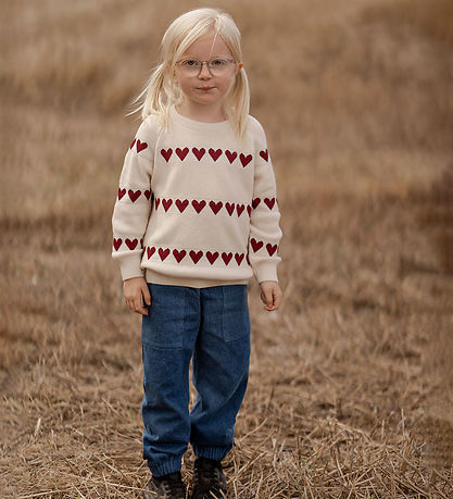 Hanevild Blouse - Knitted - Ivory/Red Heart
