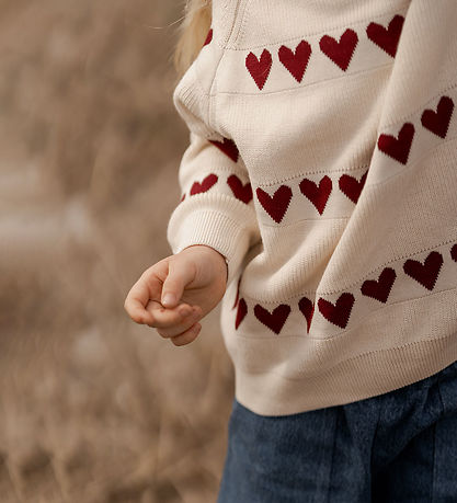 Hanevild Blouse - Knitted - Ivory/Red Heart