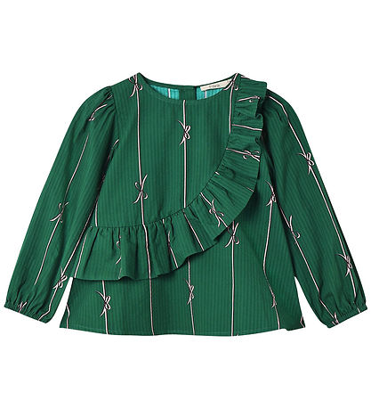 Fliink Blouse - Bowie - Hunter Green Bow AOP