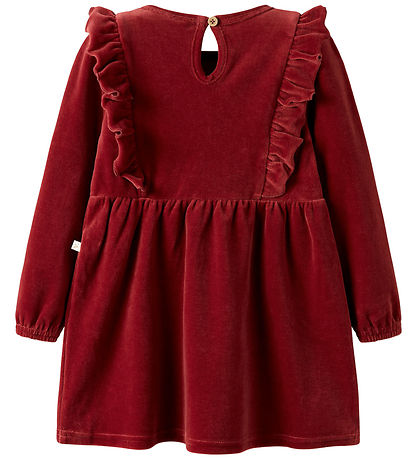 Lil' Atelier Kleid - Velours - NmfSaga - Rot Dahlia