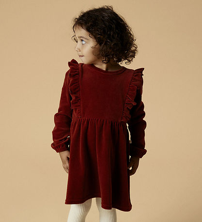 Lil' Atelier Kleid - Velours - NmfSaga - Rot Dahlia