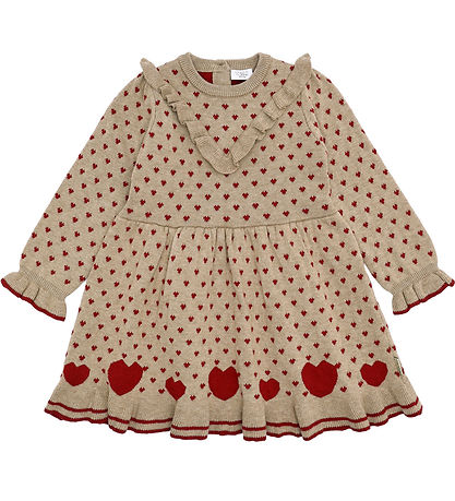 Hust and Claire Dress - Knitted - HCKarina - Hearts - Biscuit