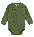Joha Wrap Bodysuit l/s - Wool - Rib - Dark Olive