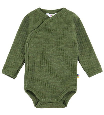 Joha Wrap Bodysuit l/s - Wool - Rib - Dark Olive