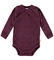 Joha Wrap Bodysuit l/s - Wool - Rib - Plum