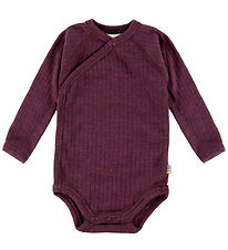 Joha Wrap Bodysuit l/s - Wool - Rib - Plum Joha Wrap Bodysuit l/s - Wool - Rib - Plum