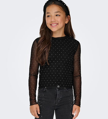 Kids Only Blouse - KogJada - Tulle - Black/Silver Rhinestones