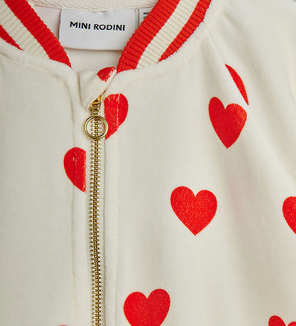 Mini Rodini Cardigan - Velvet - Hearts - White Mini Rodini Cardigan - Velvet - Hearts - White