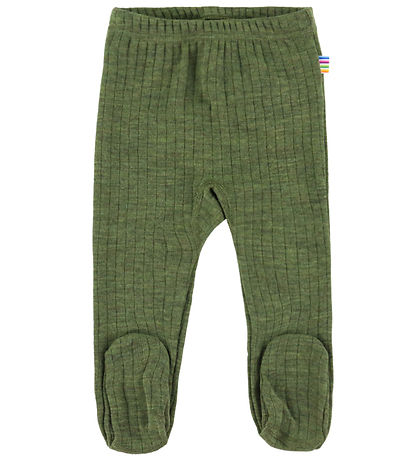 Joha Leggings w. Feet - Wool - Rib - Dark Olive