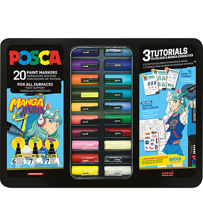 Posca Markers w. Metal case - 20 pcs - Manga Hero