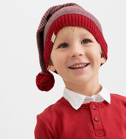 MarMar Christmas Hat - Knitted - Elf - Hibiscus Red Stripe