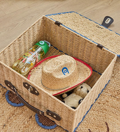 Rice Suitcase - 40x34 cm - Natural/Blue w. Bear