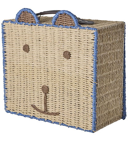 Rice Suitcase - 40x34 cm - Natural/Blue w. Bear