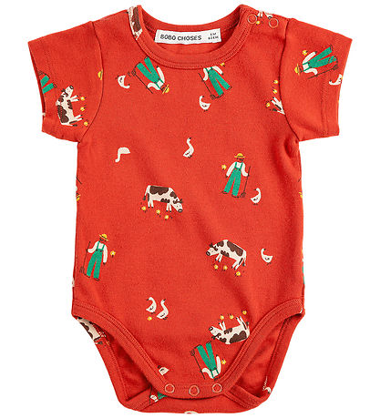 Bobo Choses 보디수트 반팔 - 농장 Adventure - 빨간색