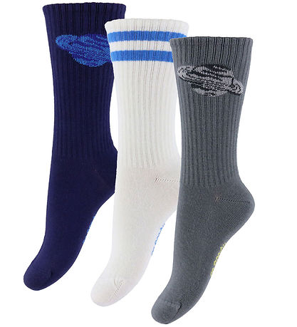 Mini Rodini Socks - 3-Pack - Planet - Grey/White/Navy