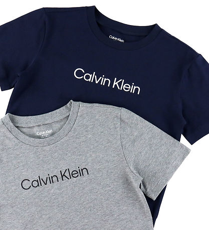 Calvin Klein T-Skjorte - 2-pack - Grå Melert/Dark Sapphire