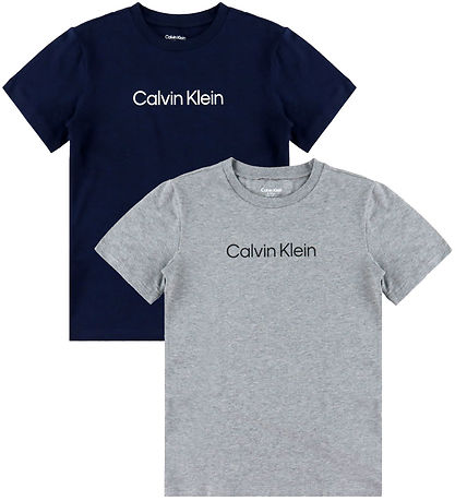 Calvin Klein T-Skjorte - 2-pack - Grå Melert/Dark Sapphire