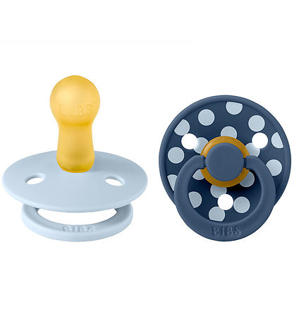 BIBS 색상 노리개젖꼭지 - 스트링 1 - 원형 - 2개입 - 베이비 블루/스틸 블루