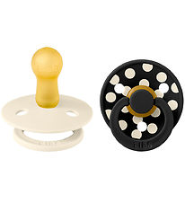 BIBS Colour Pacifiers - Size 2 - Round - 2-Pack - Ivory/Black