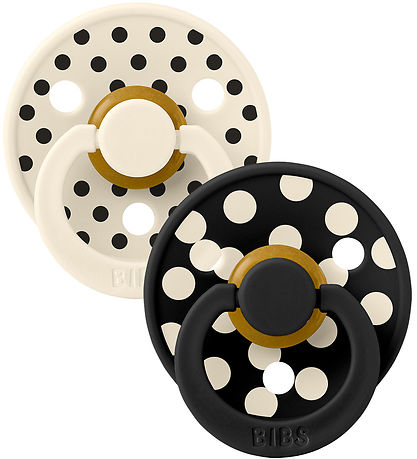 BIBS Colour Pacifiers - Size 2 - Round - 2-Pack - Ivory/Black