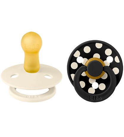 BIBS Colour Pacifiers - Size 2 - Round - 2-Pack - Ivory/Black